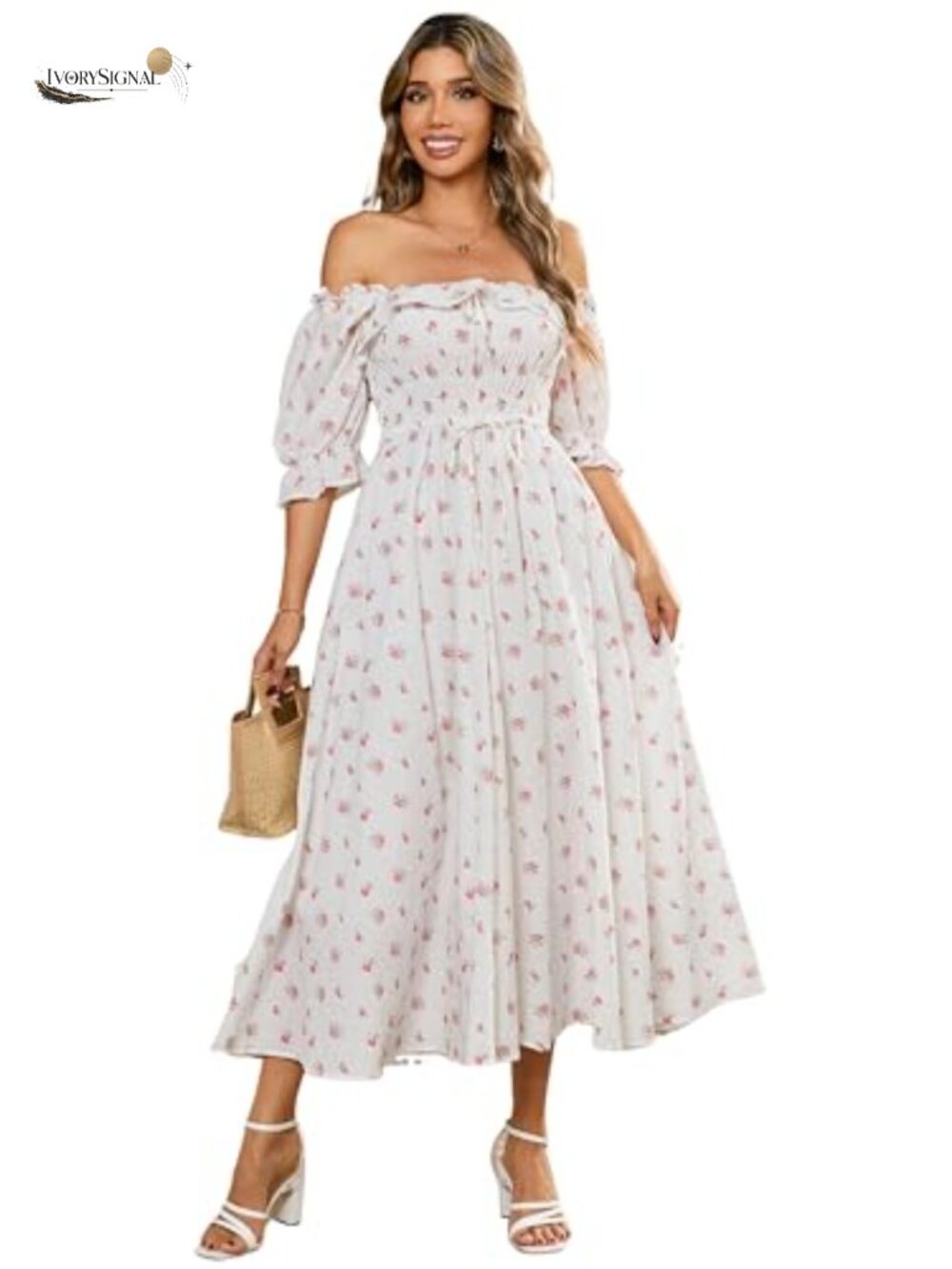 Women's 100% Cotton Flowy Midi Dress A-Line Ruffled Backless Summer